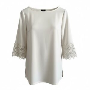 Ann Taylor Lace Cuff Bell Sleeve Tunic Crepe Women S Cream‎ Boho Cottagecore